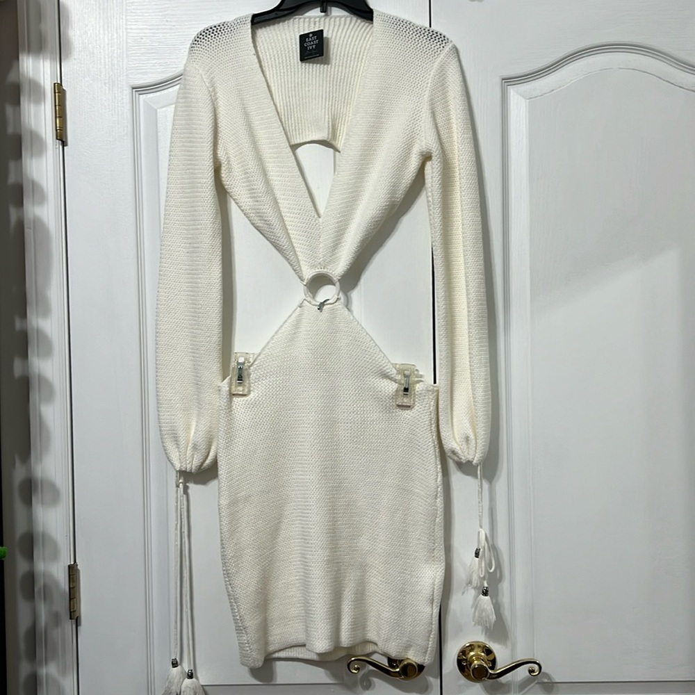 White Knit Club Dress with Cutouts